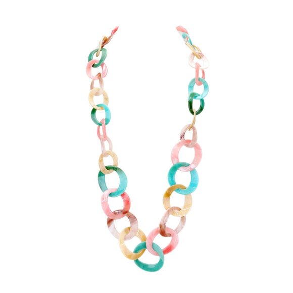 Tigerstars Multi Color Celluloid Acetate Chunky Link Long Necklace - Picture 1 of 2